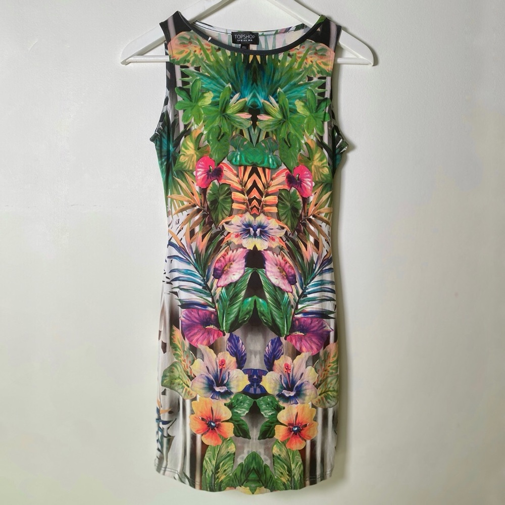 Topshop Sleeveless Mini Dress with Tropical Print